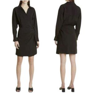 New Vince Wrap Front Long Sleeve Shirt Dress in Black Size‎ M